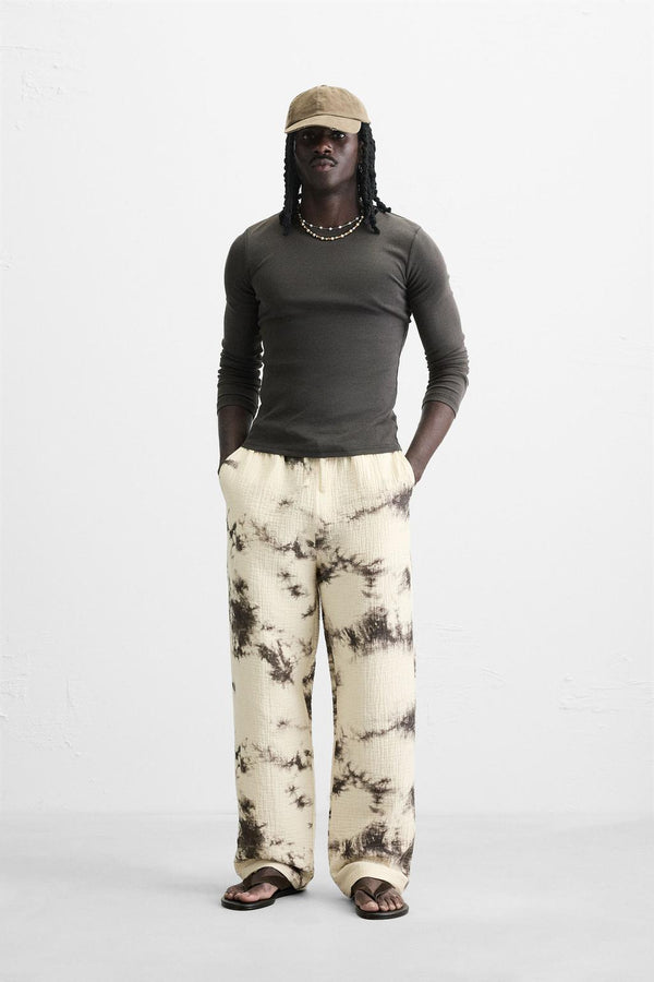 DOKULU TIE DYE DESENLİ PANTOLON