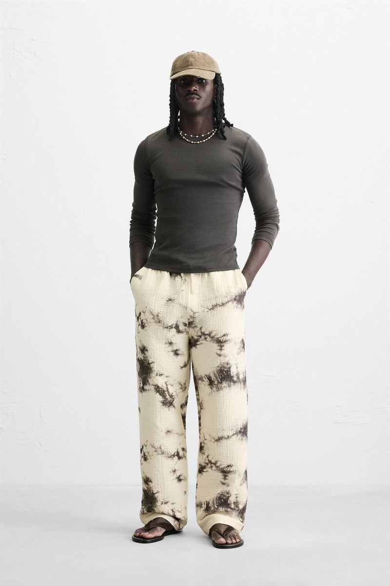 DOKULU TIE DYE DESENLİ PANTOLON