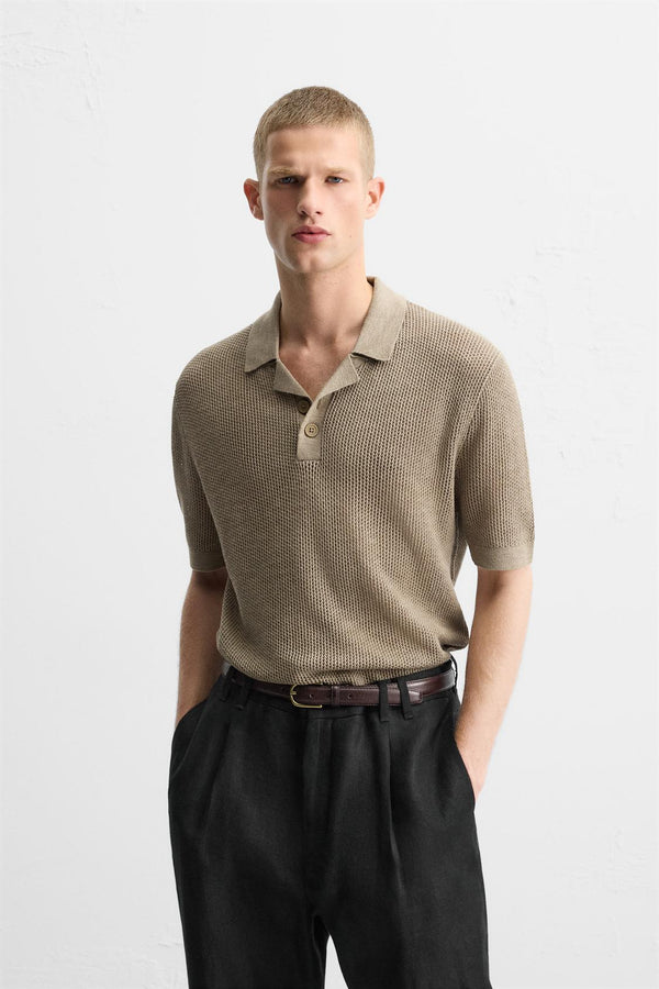 DOKULU TRİKO POLO T-SHIRT
