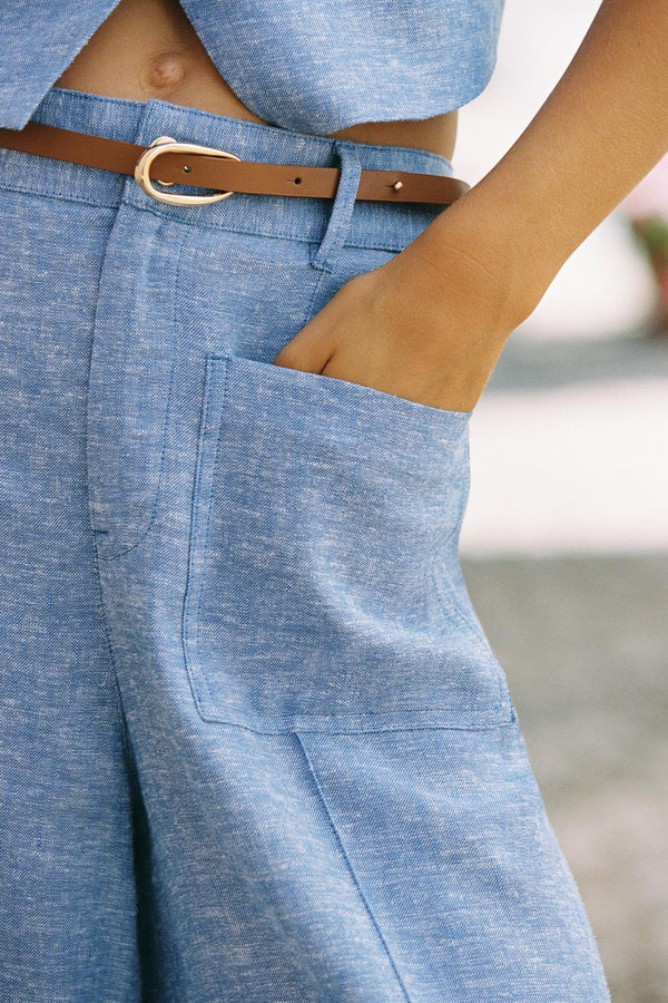 KEMERLİ KETEN CULOTTE PANTOLON