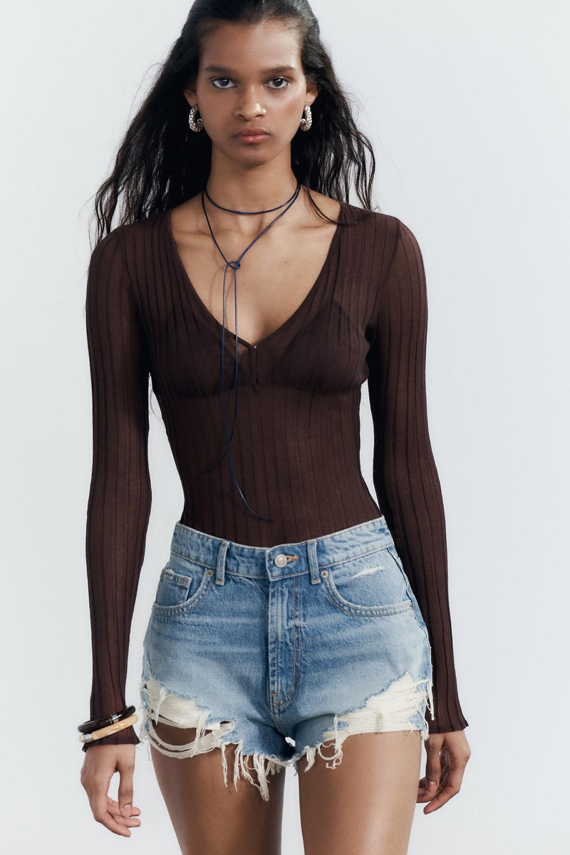 YÜKSEK BEL KAVİSLİ TRF DENIM ŞORT
