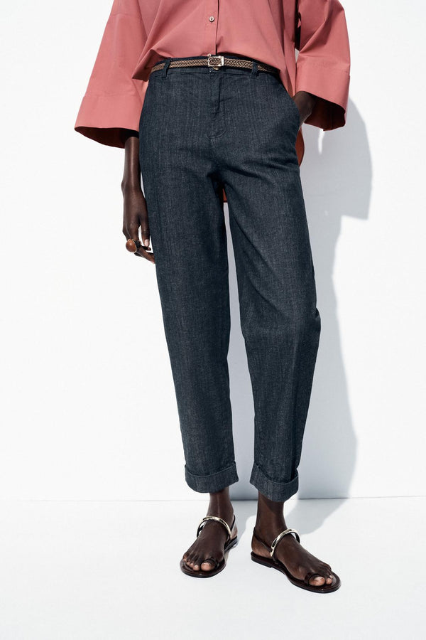 ÖRGÜ KEMERLİ CHINO DENIM PANTOLON