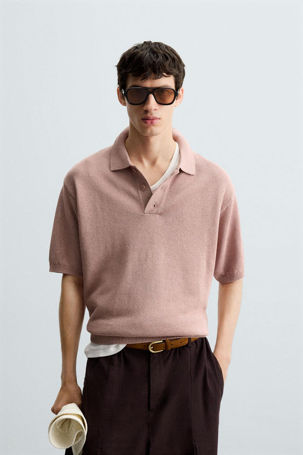 DOKULU ÖRME POLO T-SHIRT