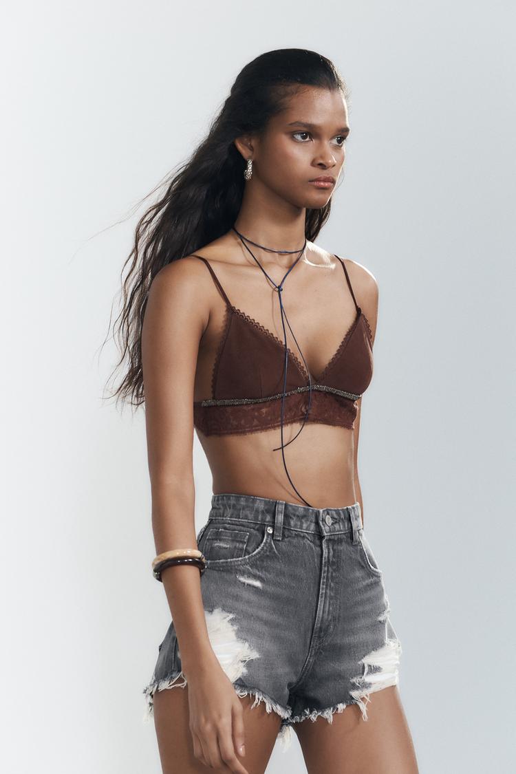 YÜKSEK BEL KAVİSLİ TRF DENIM ŞORT