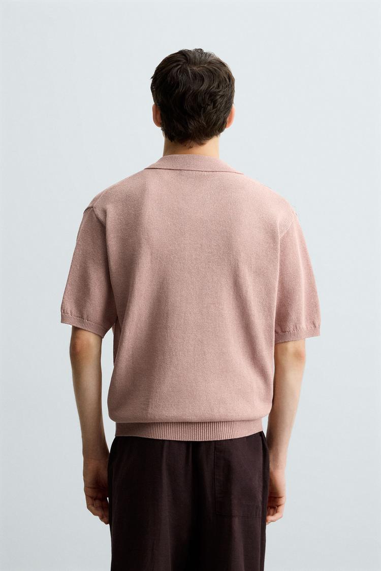 DOKULU ÖRME POLO T-SHIRT