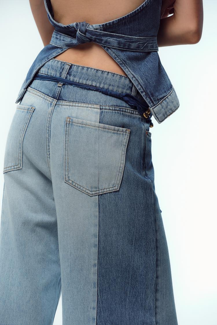 KOMBİNE YÜKSEK BEL GENİŞ PAÇA JEAN