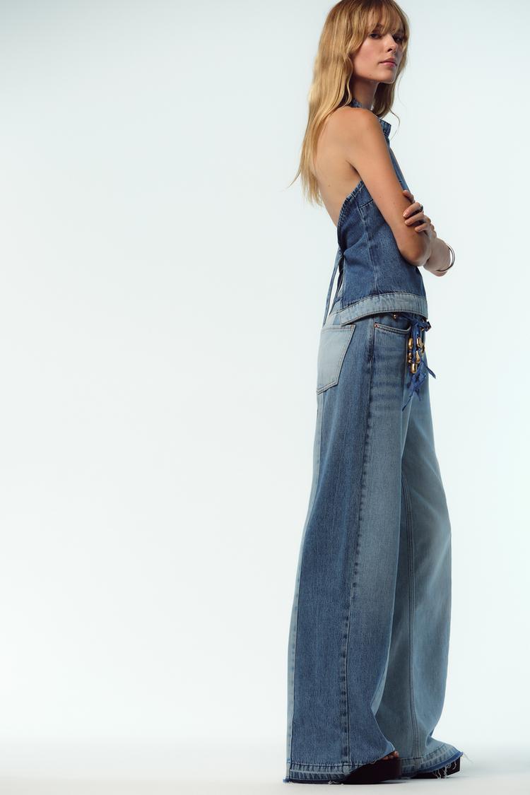 KOMBİNE YÜKSEK BEL GENİŞ PAÇA JEAN
