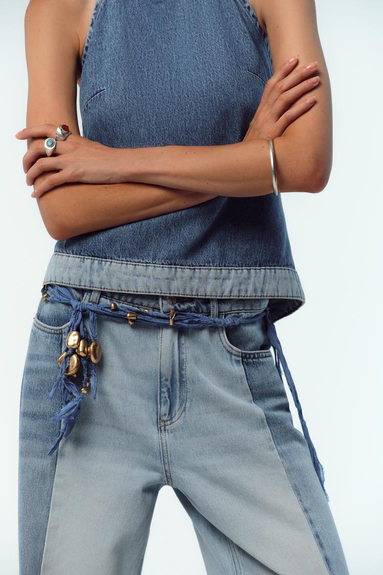 KOMBİNE YÜKSEK BEL GENİŞ PAÇA JEAN