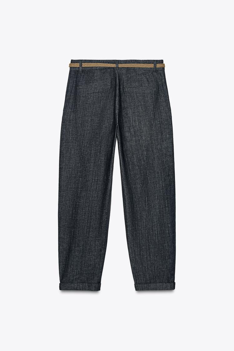 ÖRGÜ KEMERLİ CHINO DENIM PANTOLON