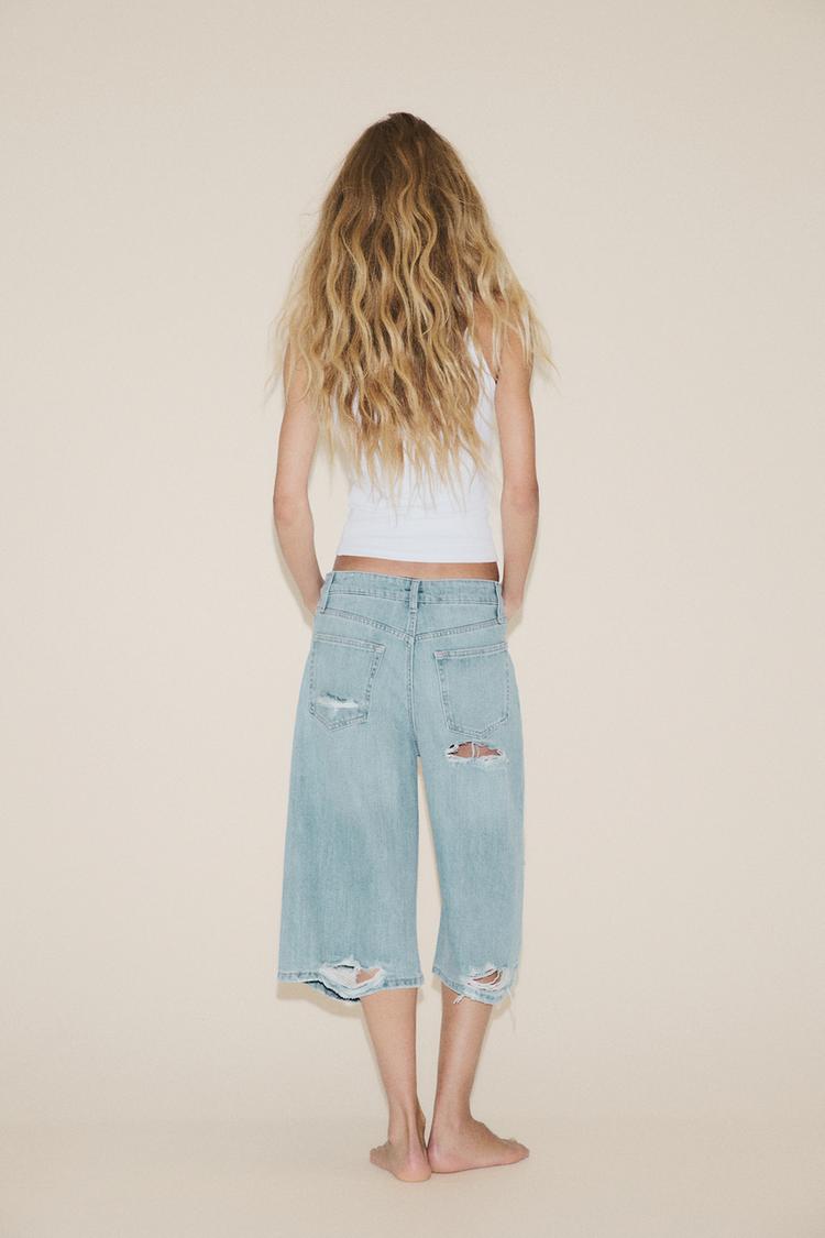 DÜŞÜK BEL YIRTMAÇLI TRF DENIM BERMUDA JORTS