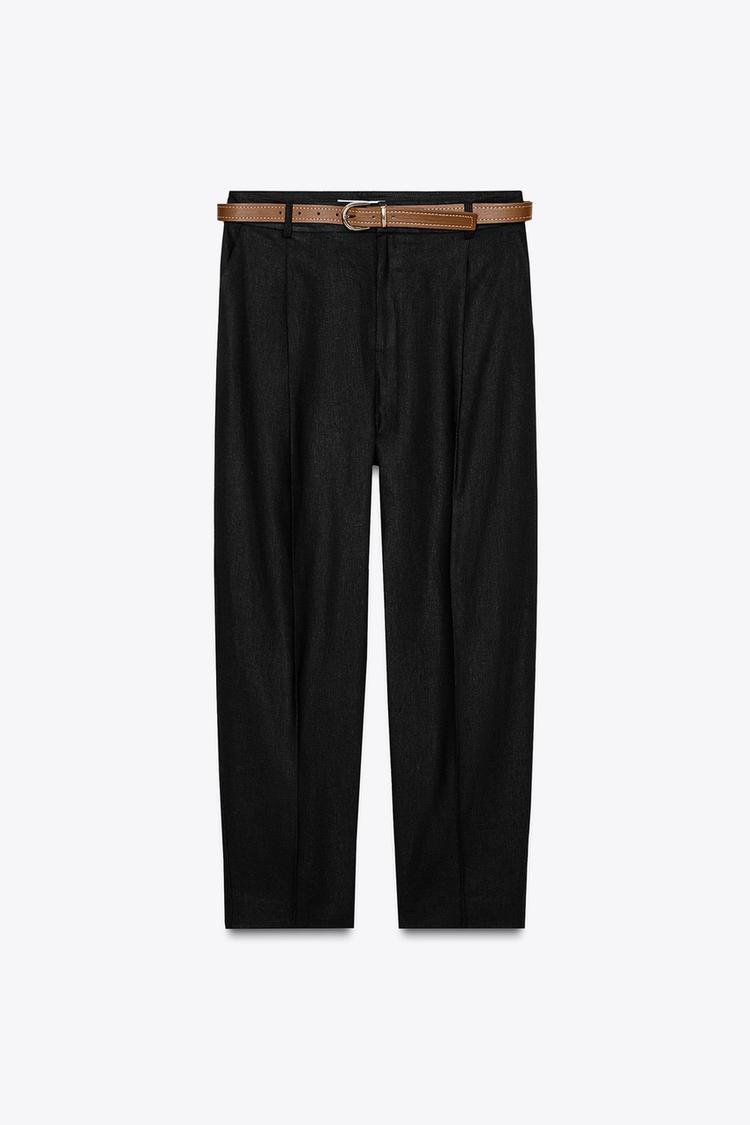 KEMERLİ DÜZ KETEN PANTOLON